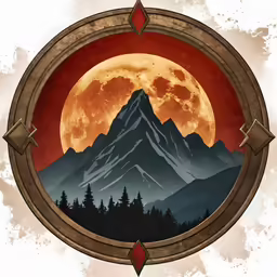 a poster with mountains and trees in the background