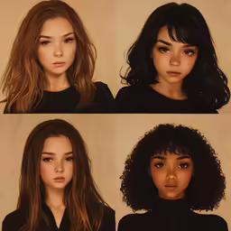 four images of different women with dark brown hair