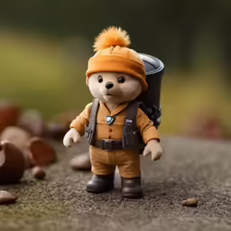 a toy man that has just thrown nut and shell nuts