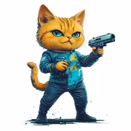 a cat dressed as a cat wearing a star trek outfit holding a gun