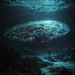 a person under the water in front of a massive object