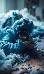 a blue cloth covering a remote on a floor