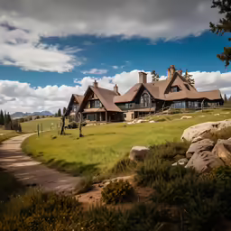 a stone path runs to an old country house