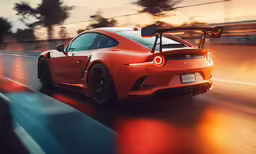 the back of a porsche 911 rs driving on a road