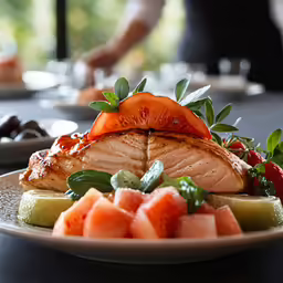 the salmon dish is loaded with a thick crust
