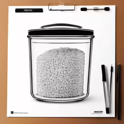 a pen and some paper with an image of a sugar dispenser