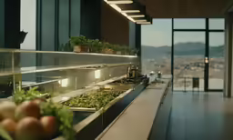 an outside restaurant counter is filled with lots of vegetables