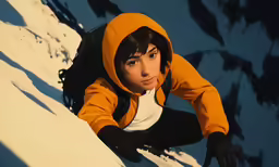 a young person climbing up a mountain