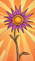 purple flower with yellow beams behind it