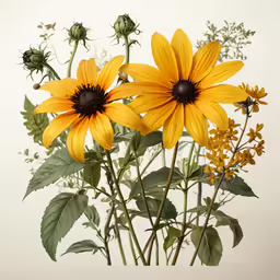 the sunflowers are in bloom but still have leaves