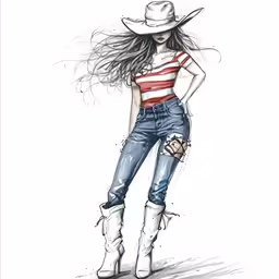a drawing of a young woman wearing a cowboy hat