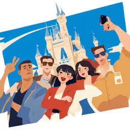 a cartoon shows people taking a picture together