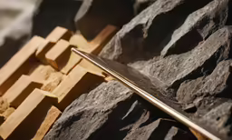 a knife is standing on a rock