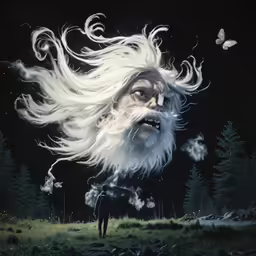 the image shows a bearded man flying away from another