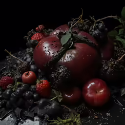 apples, grapes and other fruits are on the table