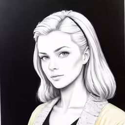 a drawing of a girl in a black and white photo