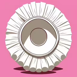 a circular object is on a pink background,a white object with a circular hole at the center on pink background,a picture of an artistic object made out of paper,an abstract image of a cup that appears to be in front of pink background,a white and black circular object on pink background