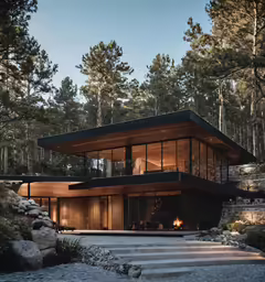 an outdoor building is lit up with lighting