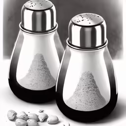 two salt and pepper mills sitting on a table