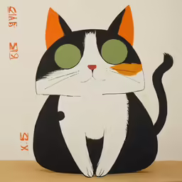 a cat sitting down next to an orange spot