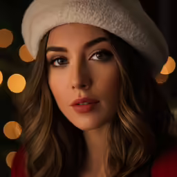a beautiful woman wearing a white hat by a tree