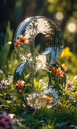 the number eight is in the grass and flowers
