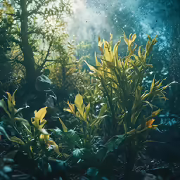 many small flowers and vegetation in the forest