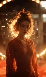 a woman with her hair blowing in the wind in an artistic fashion