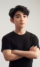 a person with their arms crossed standing up