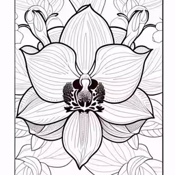 a flower with leaves, in a black and white background