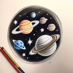 an artwork of planets on the surface of a bowl