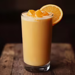 a drink in a glass garnished with an orange