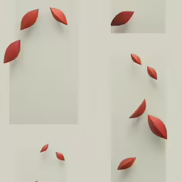 three different pictures showing the same red leaf on white paper