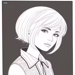 an ink drawing of a woman with blonde hair and collar