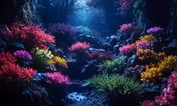 a colorful coral reef with bright pink, orange, and yellow corals in it