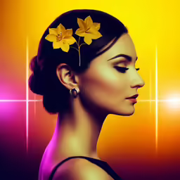 a woman is wearing a floral in her hair