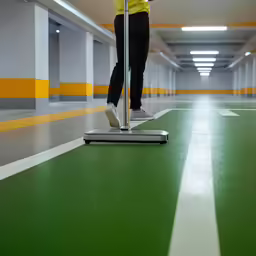 the person is using a machine to clean the floor