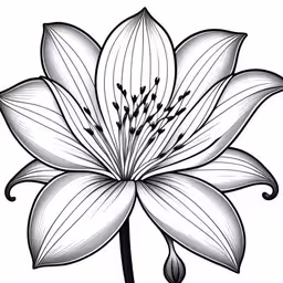 a drawing of a large white lily flower,an image of a white lily flower with a stem