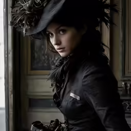 a woman in black has her hands in her pockets