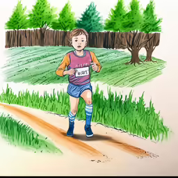 a drawing of a boy racing in a race