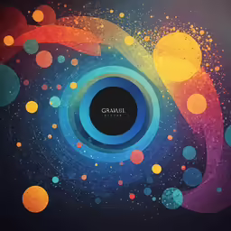 a painting with a black hole and some colored dots on it