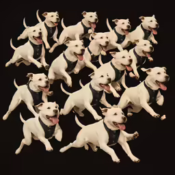 many white dogs with black collars and white teeth