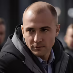 a man with a bald head and a jacket