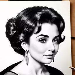 the young woman in black dress has a black and white photo
