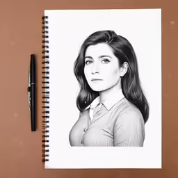 a notebook with a drawing of a woman