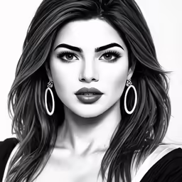 woman in black and white with hoop earrings