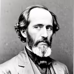 a black and white photo of a man with a beard