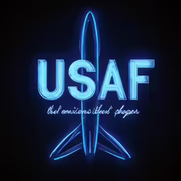 a neon lit logo is shown with the usaf logo