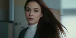 a woman with brown hair looks at the camera