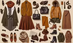 a picture of many pieces of clothes and shoes